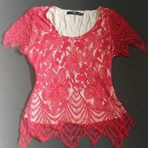 BKE Boutique small red lace top